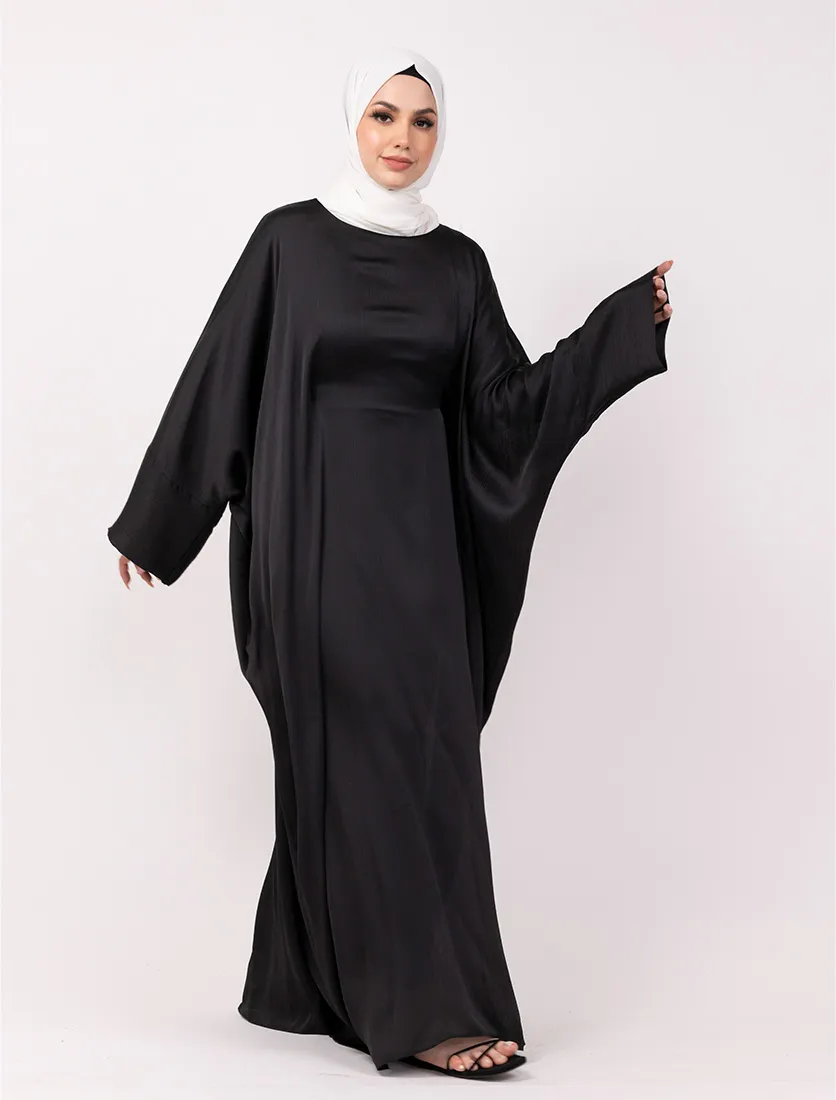 Black Chiffon Satin Batwing 